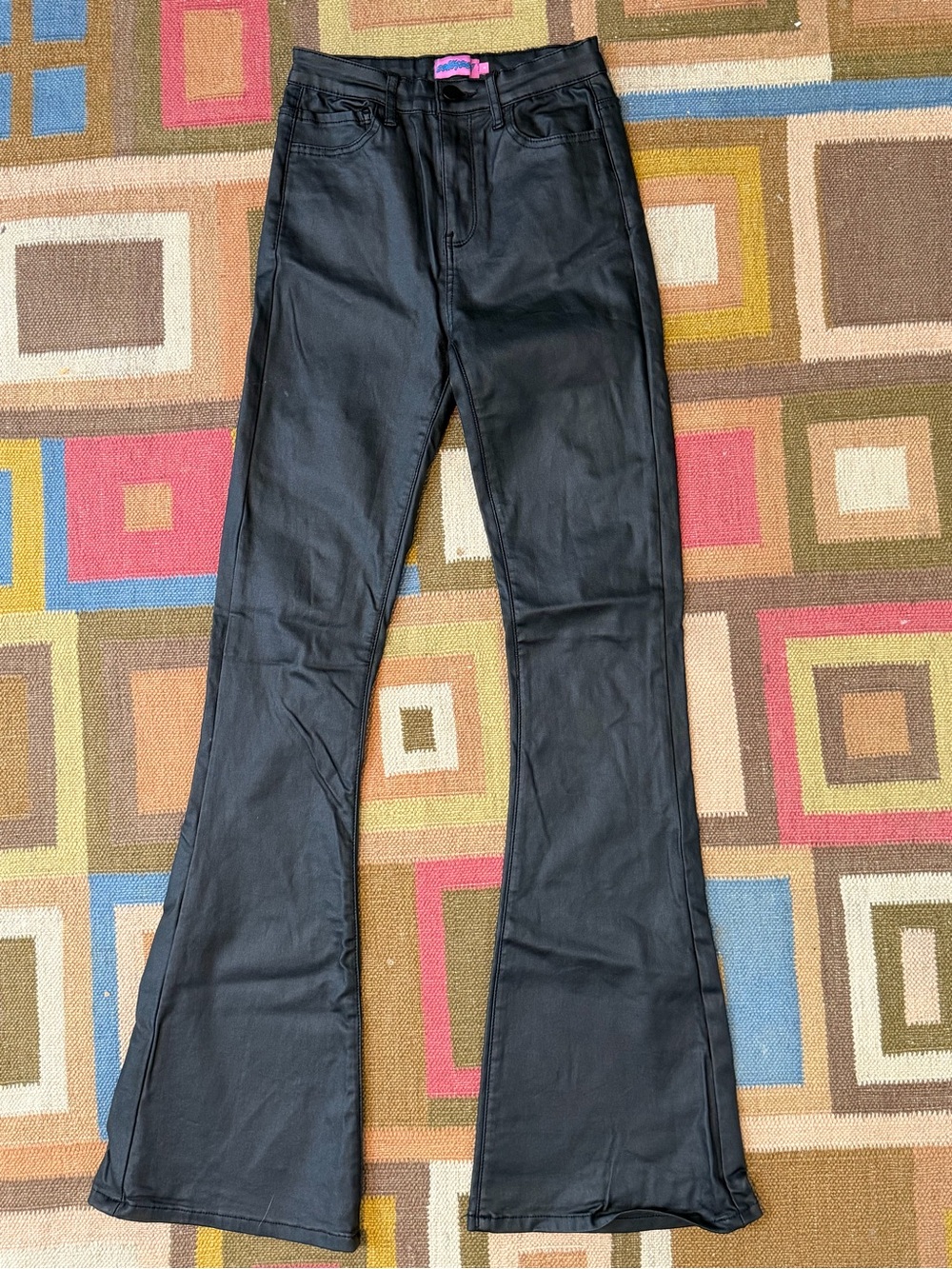 Edikted Luna Faux Leather Flare Pants Black Coated Y2K Women’s Size Small